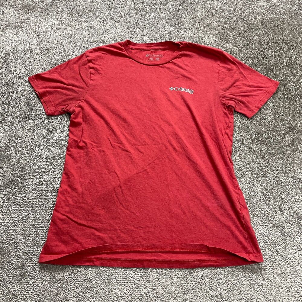 Columbia PFG Active Top Mens Medium Red Crew Neck Short Sleeve Fishing T-Shirt